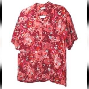 Raga Man Camp Hawaiian Shirt Sz XL Tropical Pink Floral Resort Cruise Beachy New
